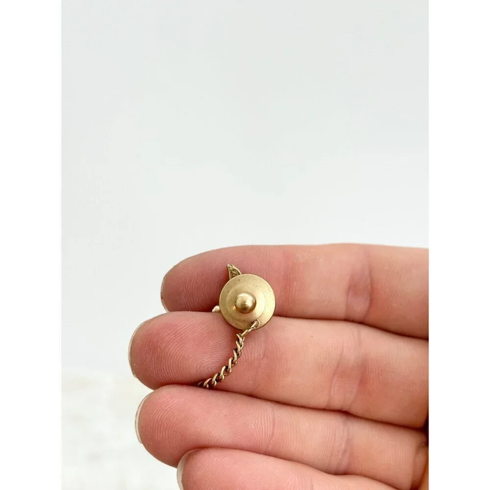 Vintage Bird Themed Men's Gold Tone Tie Tack / Pin / clip with Chain - Picture 7 of 8